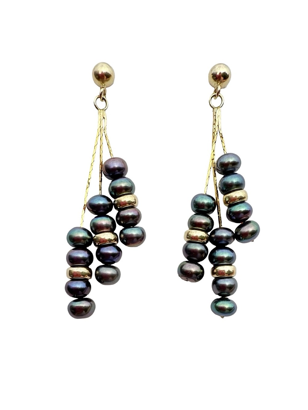 Gold & Black Pearl Cluster Drop Earrings - Elegant Women's Jewelry - Picture 14 of 16